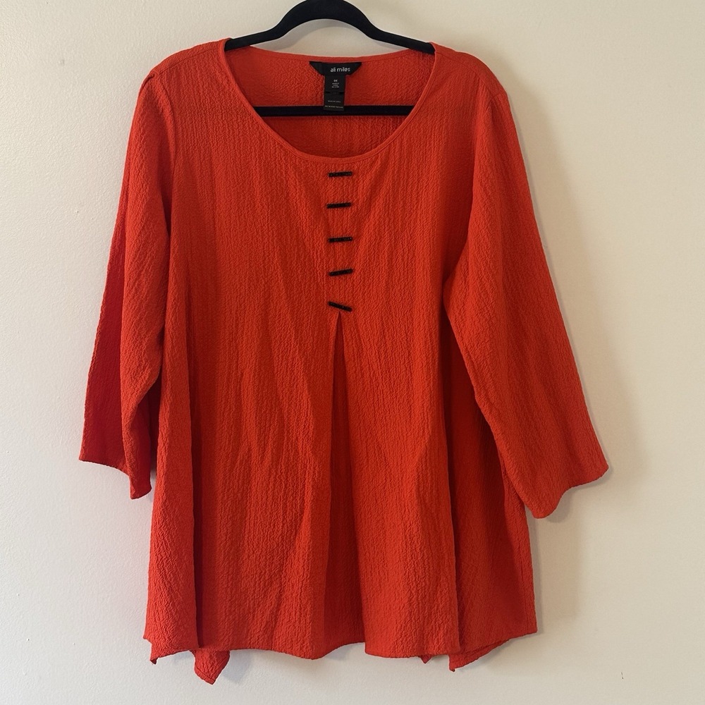 Ali Miles Orange Top Handkerchief Hem Tunic Blouse Pullover Lagenlook Plus Sz 0X